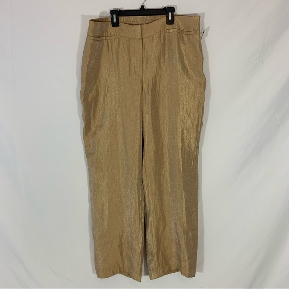 New! Chico’s Travelers Welt Pocket Pant Gold Shimmer Relaxed Straight Leg 2.5R - Picture 2 of 12
